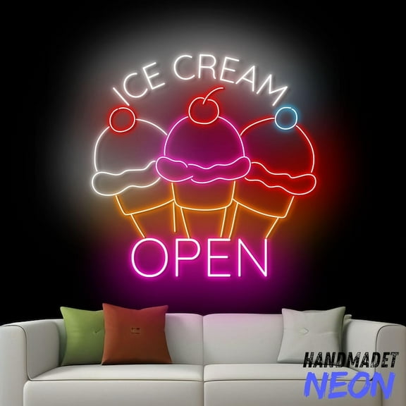 Handmadetneonsign Ice Cream Open Neon Sign, Ice Cream Led Sign, Store Wall Art, Home Wall Decor 91206