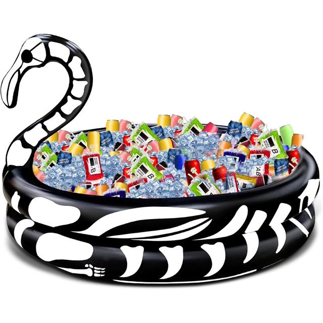 Halloween Inflatable Skeleton Flamingo Cooler, 120+ Cans Large Capacity Drink Cooler for Holiday Party Home Indoor Outdoor Halloween Decor
