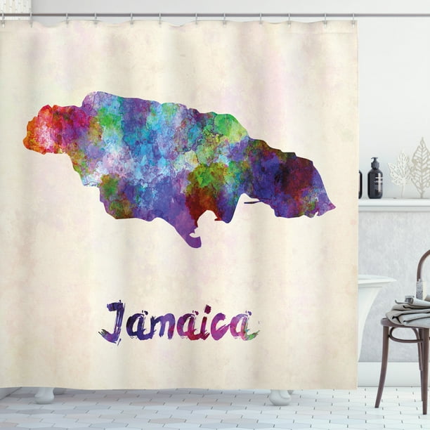 Jamaican Shower Curtain, Abstract Watercolor Map of Jamaica Psychedelic