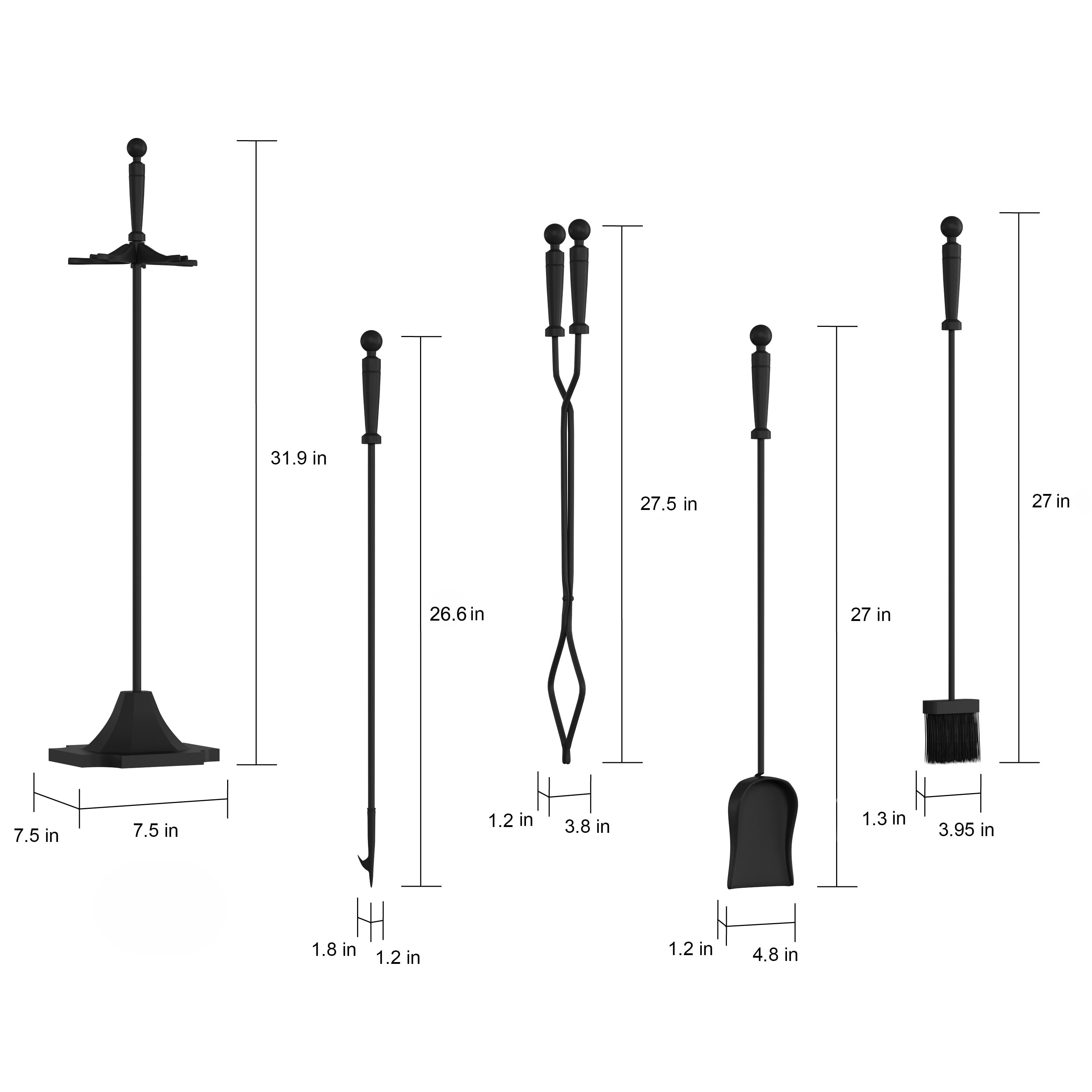 Lavish Home 5-Piece Fireplace Tool Set with Tongs, Shovel, Broom, and Poker