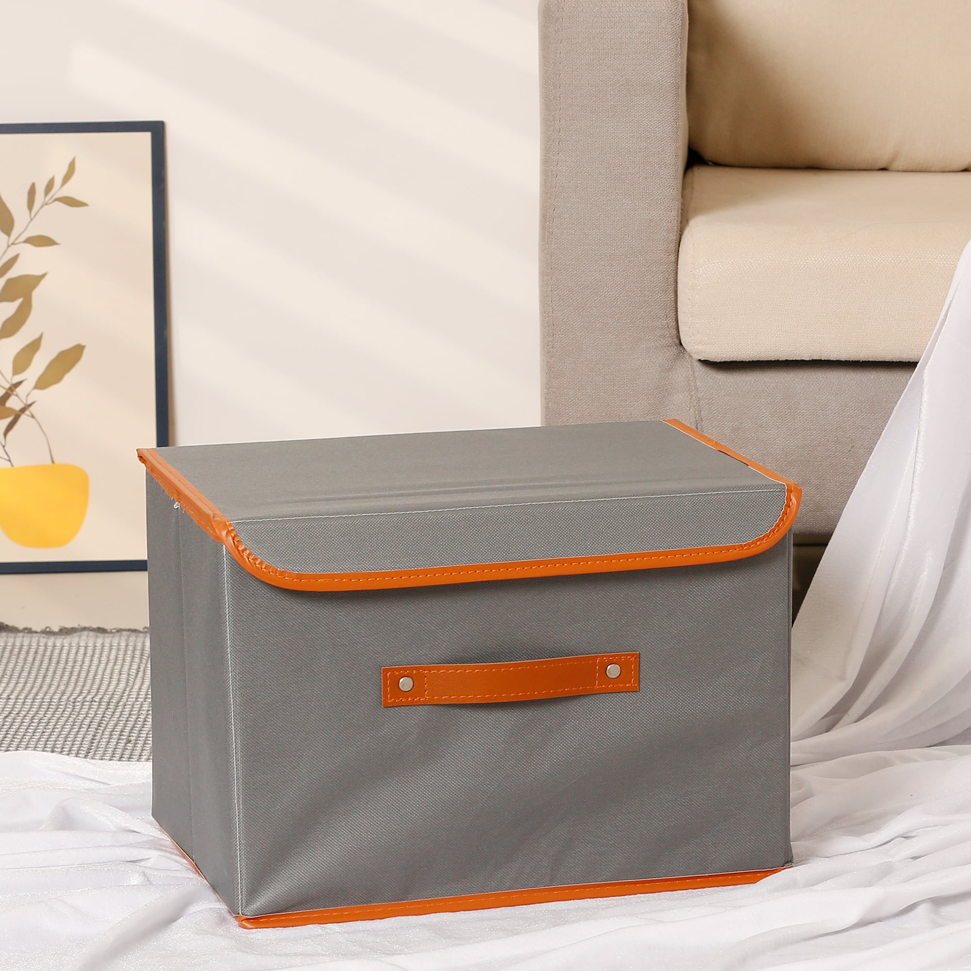 Unique Bargains Storage Cube Storage Bin with Handles Collapsible Storage Basket Grey