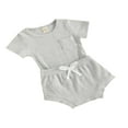 thumbnail image 3 of AMERTEER Baby Summer Set Short Sleeve Solid Color Tops Shorts Set, 3 of 6