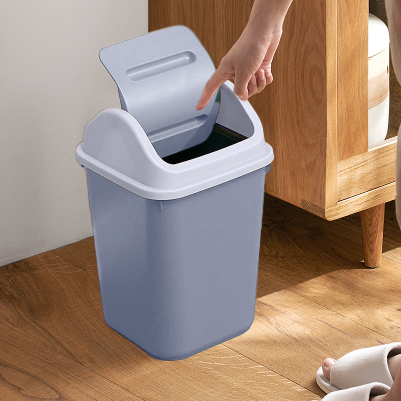 Square Lid Trash Can Small Bathroom Kitchen Office Waste Bin Flip Top Lid, 10L