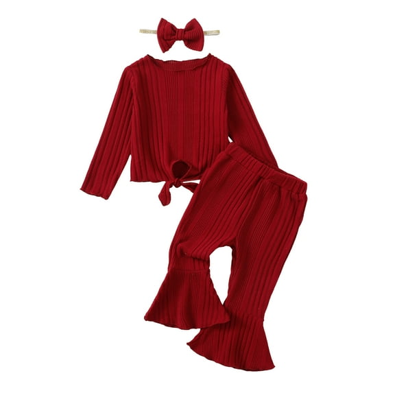 18 Months Baby Girls Clothes 24 Months Girls 3PCS Outfits Set Solid Color Toddler Girls Long Sleeve Top Pants Set with Headband Red