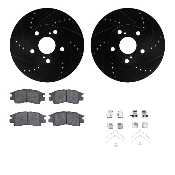 Dynamic Friction Company Front Brake Rotors-Drilled and Slotted-Black with 5000 Advanced Brake Pads includes Hardware 8512-76052