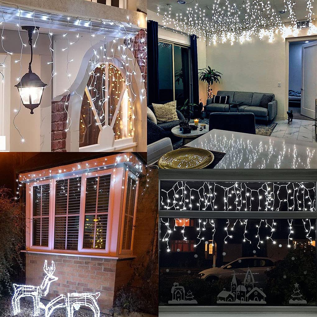 Christmas Icicle Lights Outdoor, 640LED 65.6FT 8Modes Connectable Curtain  Fairy String Lights with Timer Memory Plug in Waterproof for Christmas  Decoration Holiday Eaves Yard Party Indoor (Cool White)
