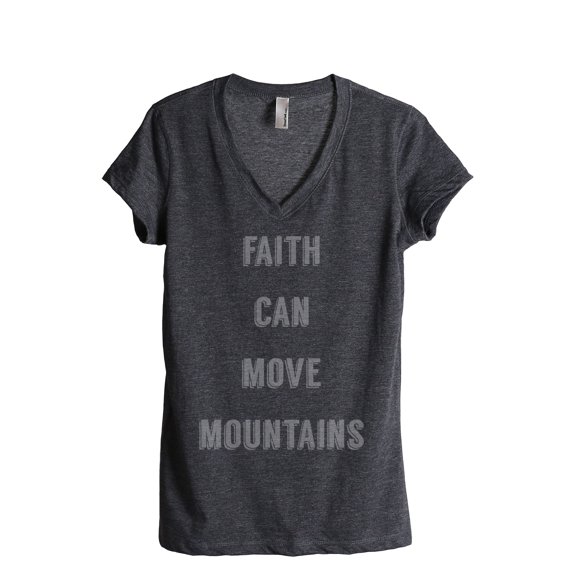 Thread Tank Faith Move Mountains Women's Relaxed V-Neck T-Shirt Tee Charcoal Large