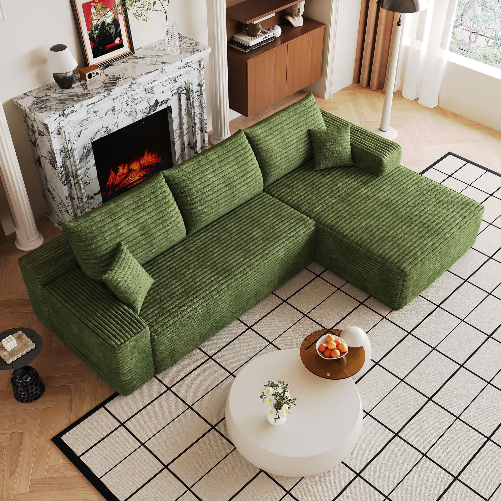 MAYEERTY 107 Inch L‑Shape Cloud Sectional Couch with Chaise, Modern Modular Deep‑Seat Sofa, Plush Corduroy Upholstered Couch, No Assembly Required for Living Room Bedroom Apartment