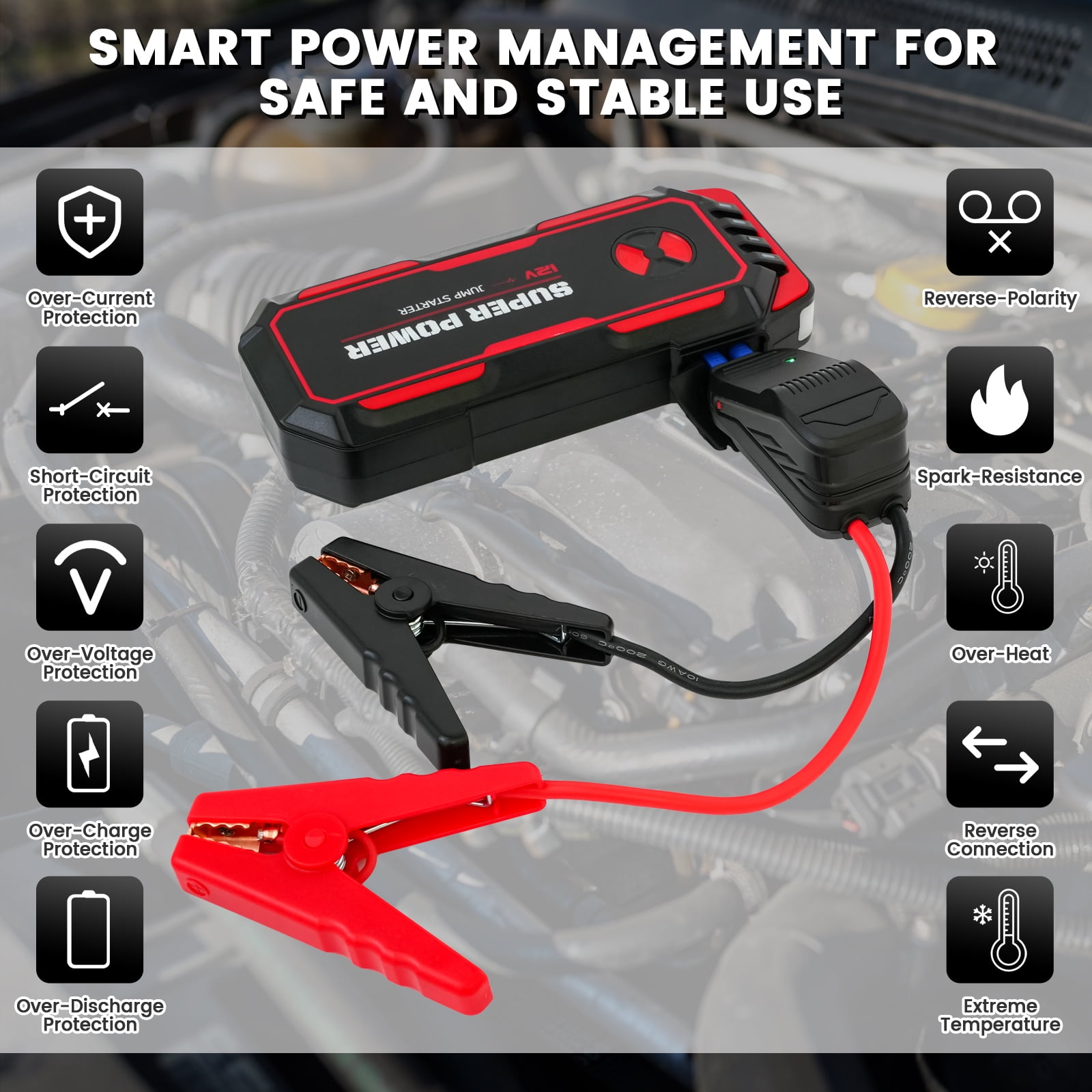 Sennachine 5000A Peak Power Portable Car Jump Starter, Compact Battery Jumper Box with USB Ports, LED Flashlight