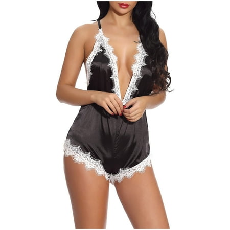 

Tejiojio Mother s Day Gifts Comfort Bra Deep V Mesh See-through Seamless Pajamas Elastic Sling One-piece