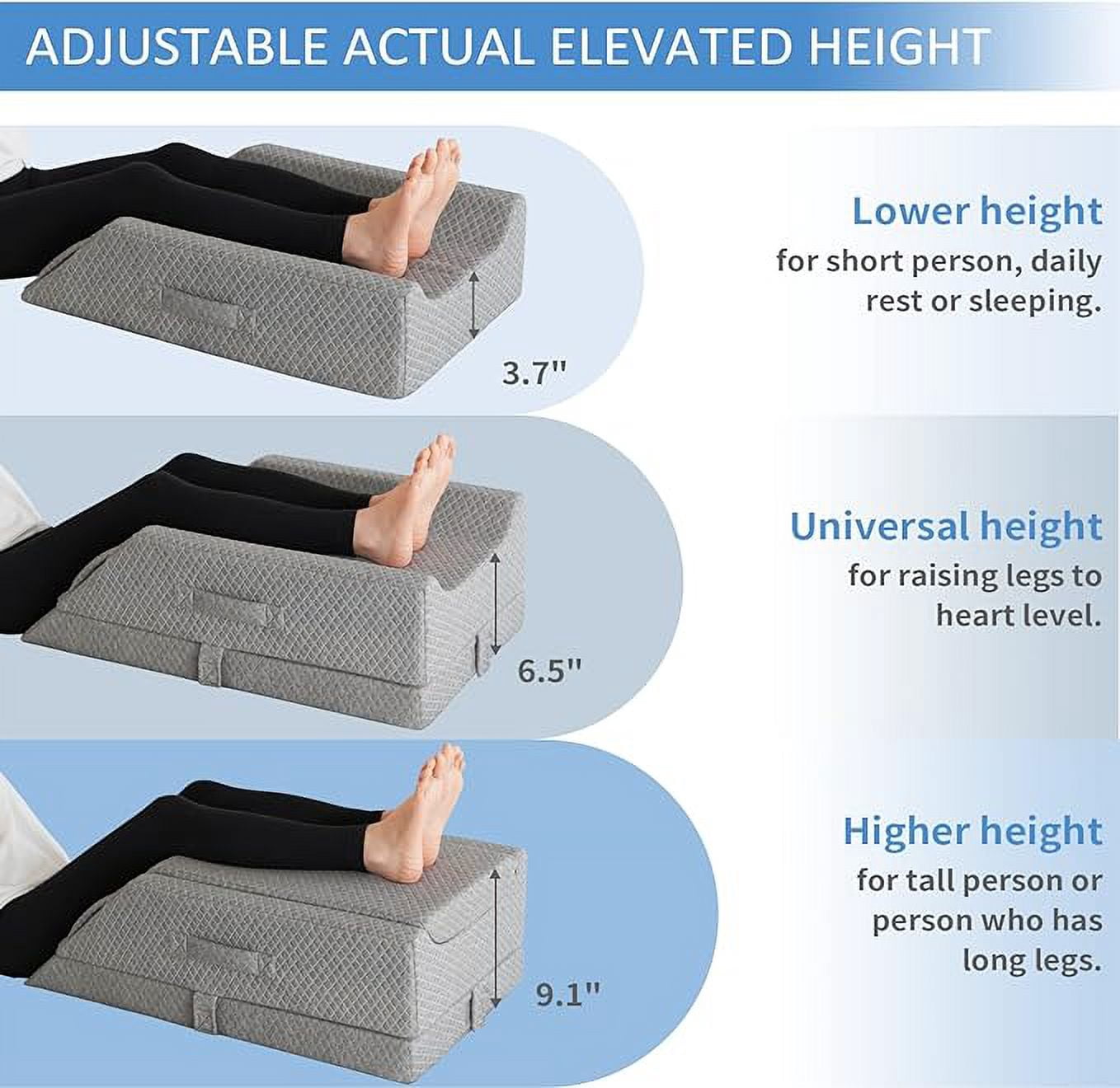 KingPavonini Adjustable Leg Elevation Pillows for Swelling After Surgery, Cooling Memory Foam Leg Wedge Pillow for Blood Circulation, Wedge Pillow for Sleeping, Sciatica Knee Hip Ankles Pain Relief