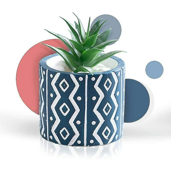 Flower Plant Pot - 4.7" Cement Pots With Drain Hole Modern Decorative For Indoor Planters