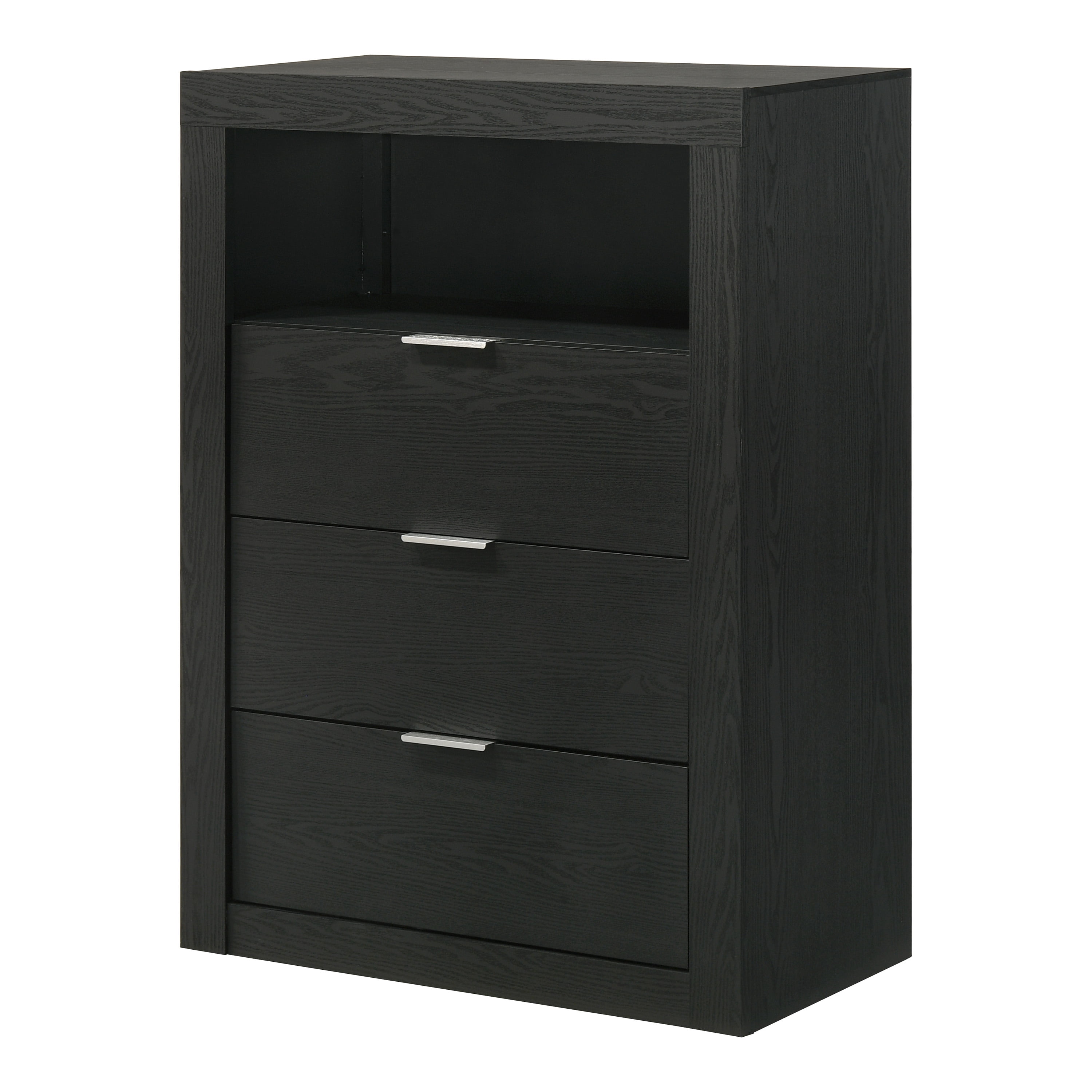 Furniture of America Talia Modern Solid Wood 3-Drawer Tall Dresser with Open Shelf, Black