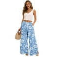 thumbnail image 6 of Women's 2026 Boho Print Wide Leg Pants Elastic Waist Flowy Beach Palazzo Lounge Trousers Light Blue S, 6 of 7
