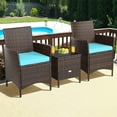 thumbnail image 2 of Gymax 3PCS Outdoor Rattan Conversation Set Patio Furniture Set w/ Blue Cushions, 2 of 10