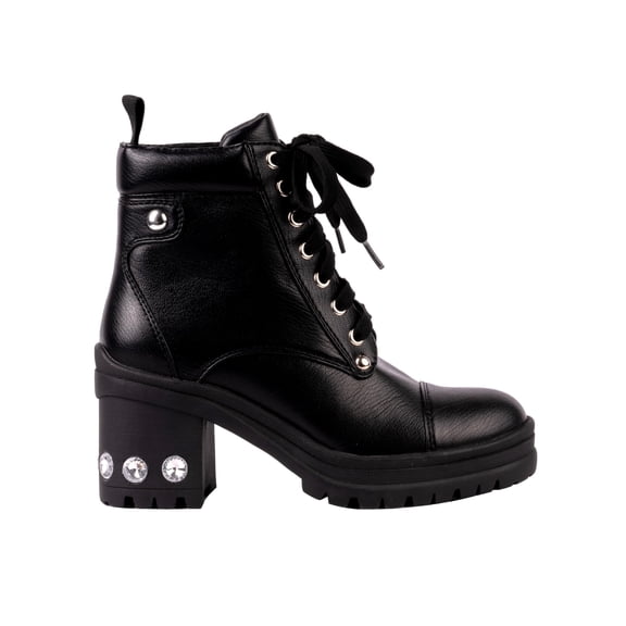 Ninety Union Thunder Rhinestone Heel Combat Bootie, Black, 6