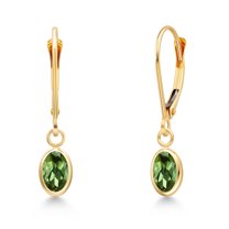 Gem Stone King 14K Yellow Gold Green Tourmaline Earrings for Women | 1.00 Cttw | Gemstone October Birthstone | Oval 6X4MM