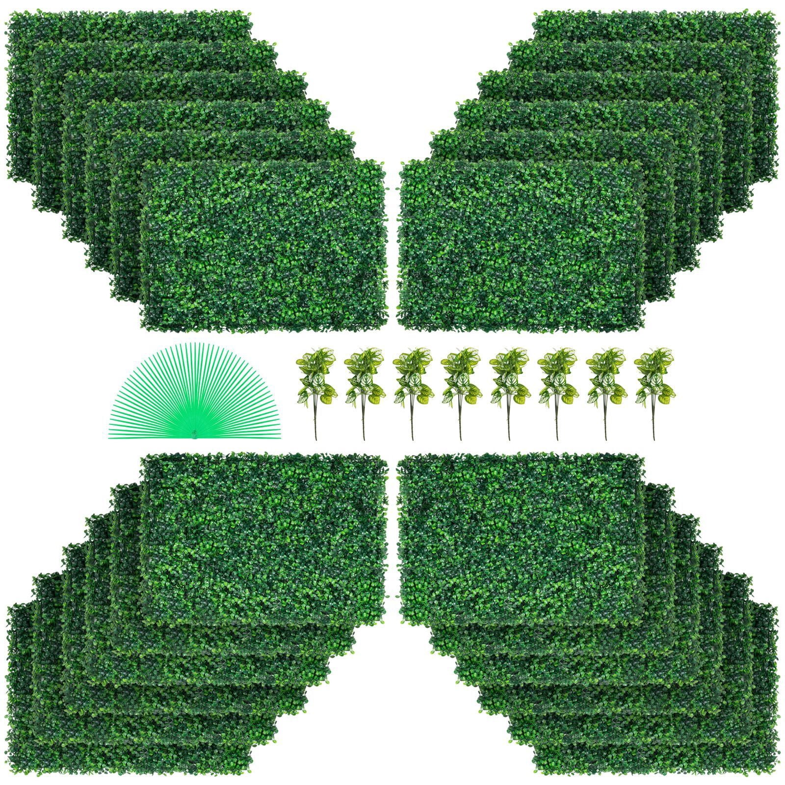 24''x16'' Artificial Boxwood Hedge Panels 24PCS, 1.6" Thick SGS Certified PE Privacy Grass Wall with Zip Ties, Non-See-Through Foliage Backdrop for Indoor Outdoor Garden Wedding Decor
