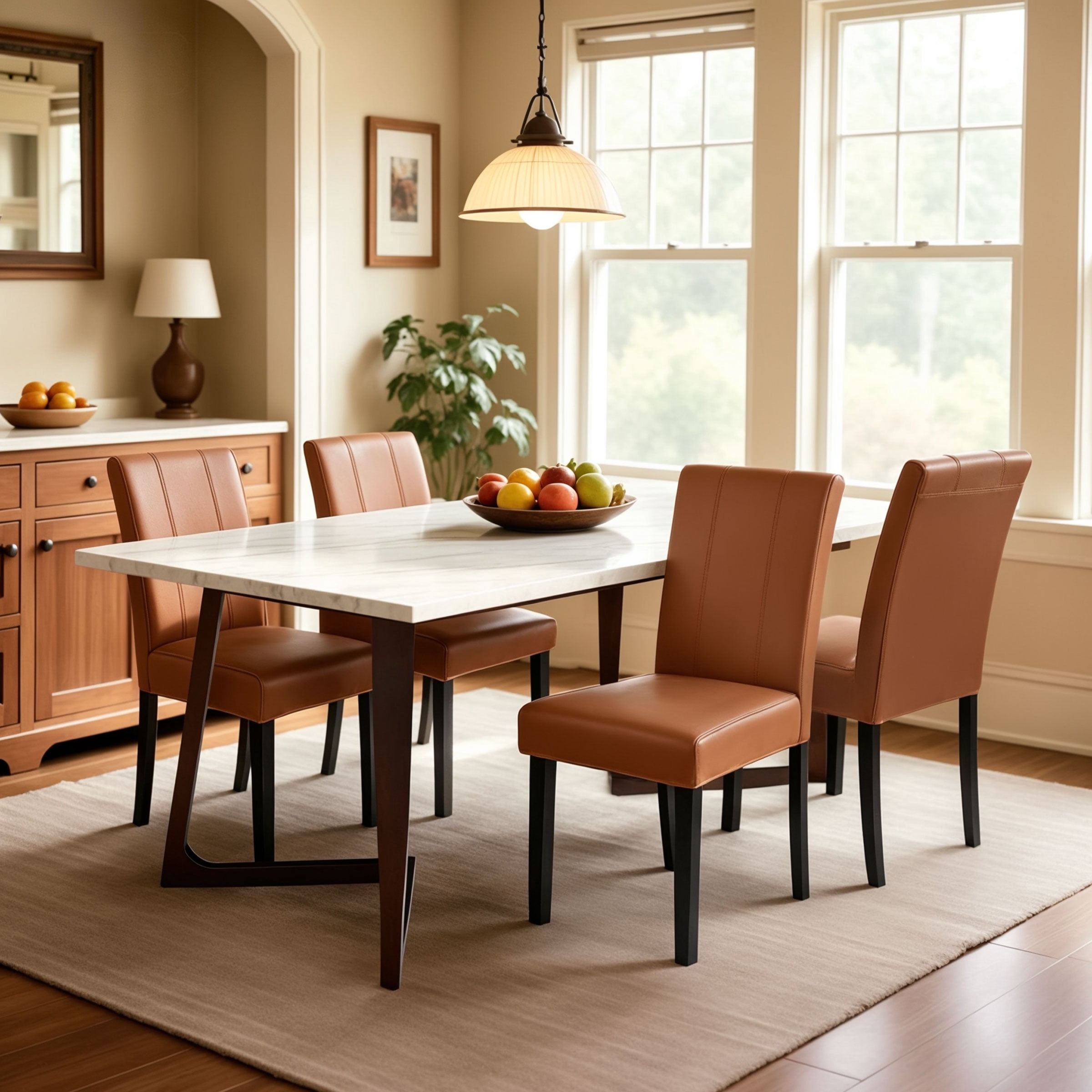 DyFun Faux Leather Dining Chairs Set of 4, Upholstered Parsons Chairs for Kitchen Dining Room or Breakfast Nook, Light Brown