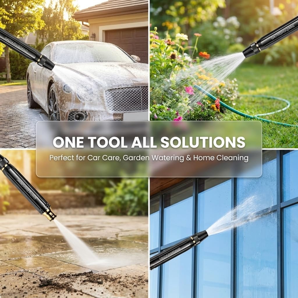 High Pressure Hose Nozzle, Adjustable Water Spray Gun with 3 Spray Modes, Metal Garden Hose Sprayer for Car Wash, Plants Watering, Patio, Floor & Outdoor Cleaning