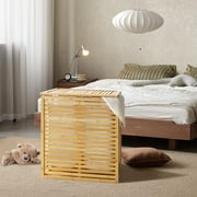 VEIKOUS Foldable Laundry Hamper, Sturdy Bamboo Laundry Basket w/ Lid and Liner Bag, Natural