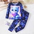 thumbnail image 4 of Little Girls Outfit Sets 2 Piece Glow Kitty Print Long Sleeve Top with Pants Comfortable Loungewear Set Size 2-3Y, 4 of 9