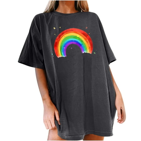 

Women s Top Summer Vintage Drop Sleeves Rainbow Print Short Sleeve Tops Blouse Ladies Summer Boho T-shirts Sexy Going Out Y2k Trendy Blouses Casual Loose Fit Sweatshirts Graphic Tshirts corset tops