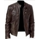 thumbnail image 2 of Chaqueta de cuero PU decorativa con bolsillo y cremallera cálida para caballero de invierno, chaqueta de cuero delgada con cuello alto, 2 of 5