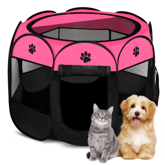 Pet Dog Puppy Playpen Dog Cat Tent Crates, Foldable Exercise Kennel Portable Playpen for Small Medium Dogs/Cats/Rabbits, Indoor Outdoor Travel Camping Use with Removable Zipper Top-S