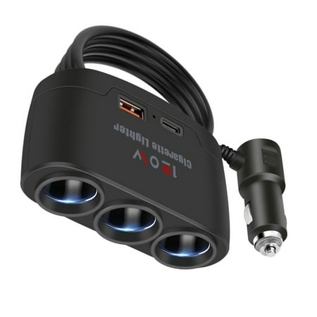 MANNYA Car Charging Adapter Splitter Phone Power Adapter Type C + USB Socket Fast Charging Plug