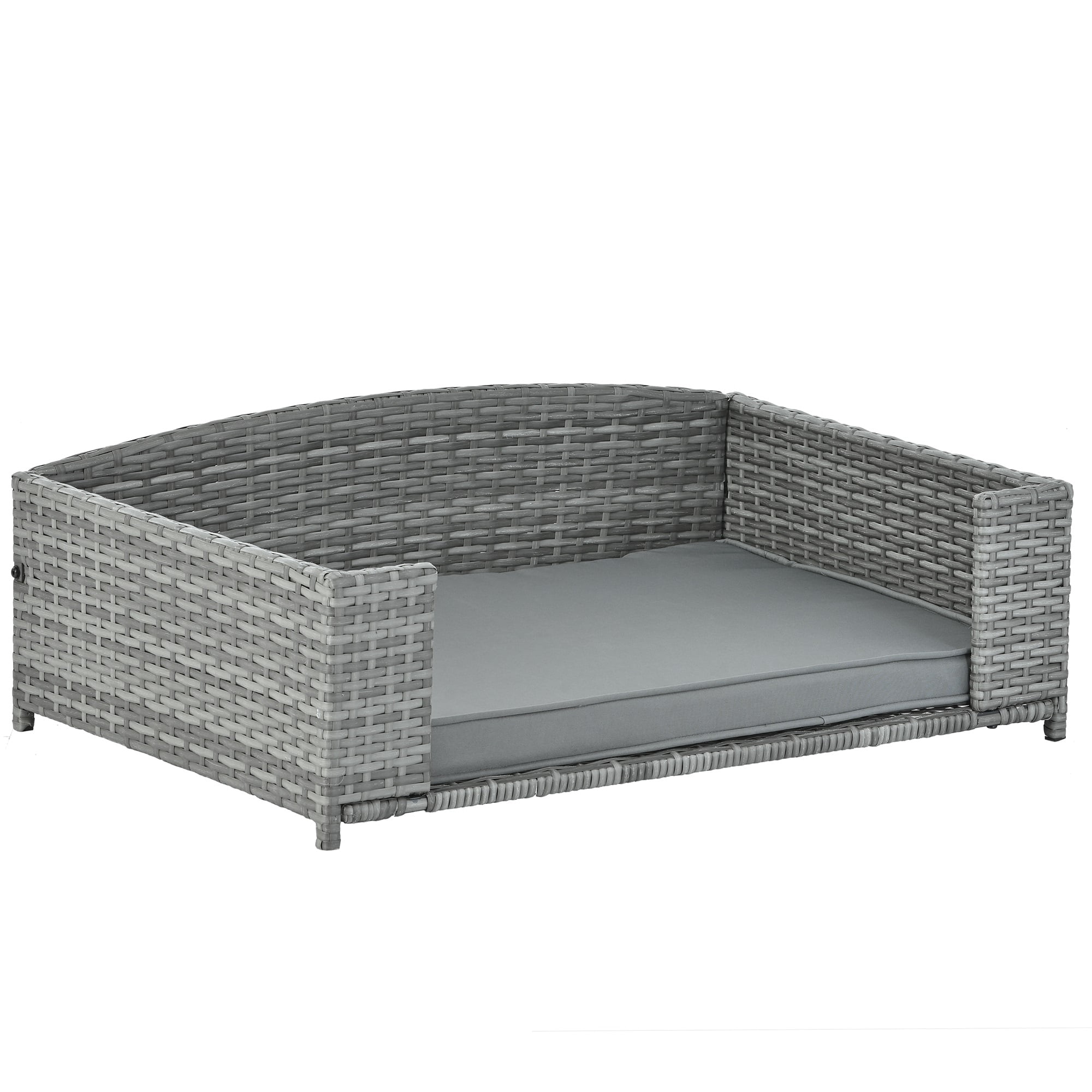 Pefilos 35" PE Wicker Dog Sofa Bed Elevated Raised Rattan Pet Bed for Indoor/Outdoor with Removable Cushion Lounge Curved backrest, Gray Pefilos 35" PE Wicker Dog Sofa Bed Elevated Raised Rattan Pet Bed for Indoor/Outdoor with Removable Cushion Lounge Curved backrest, Gray