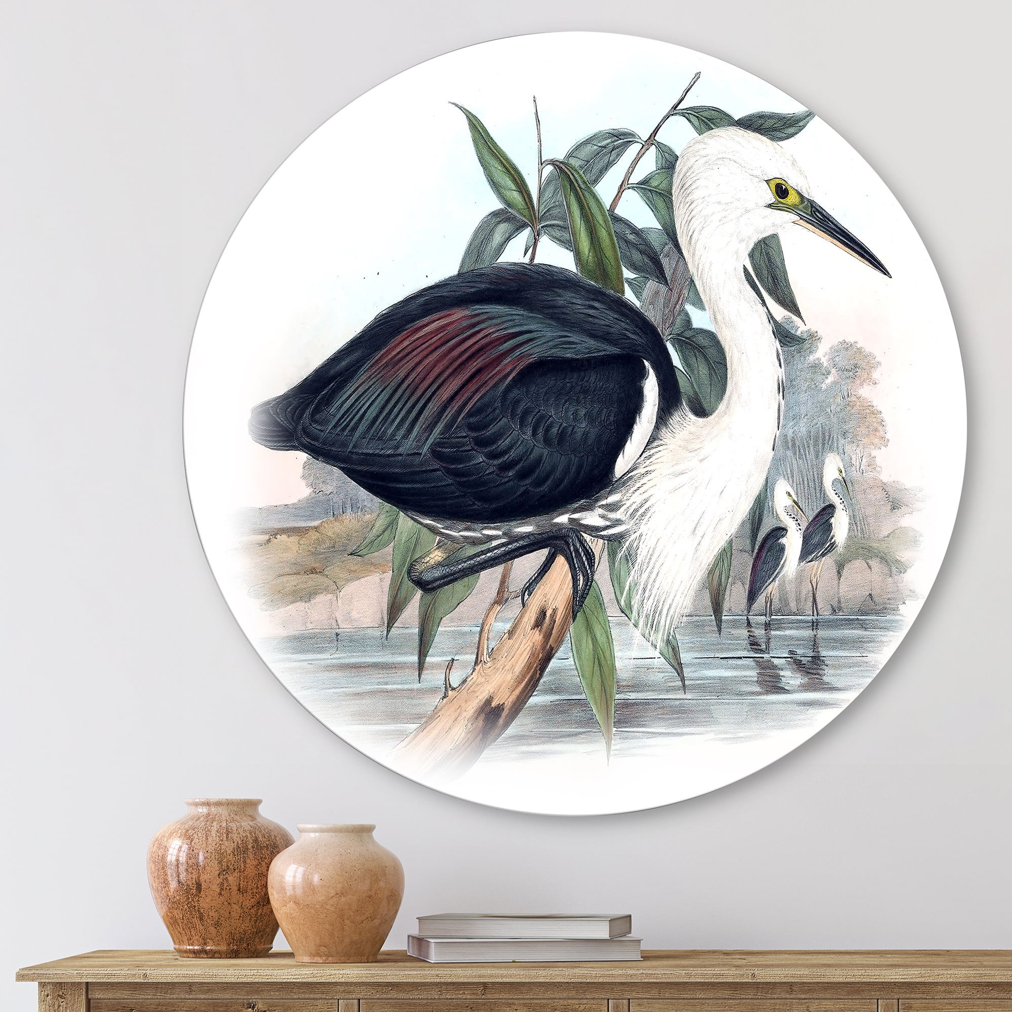 Designart 'Ancient Birds Of Australia' Traditional Circle Metal Wall Art 23x23 - Disc of 23