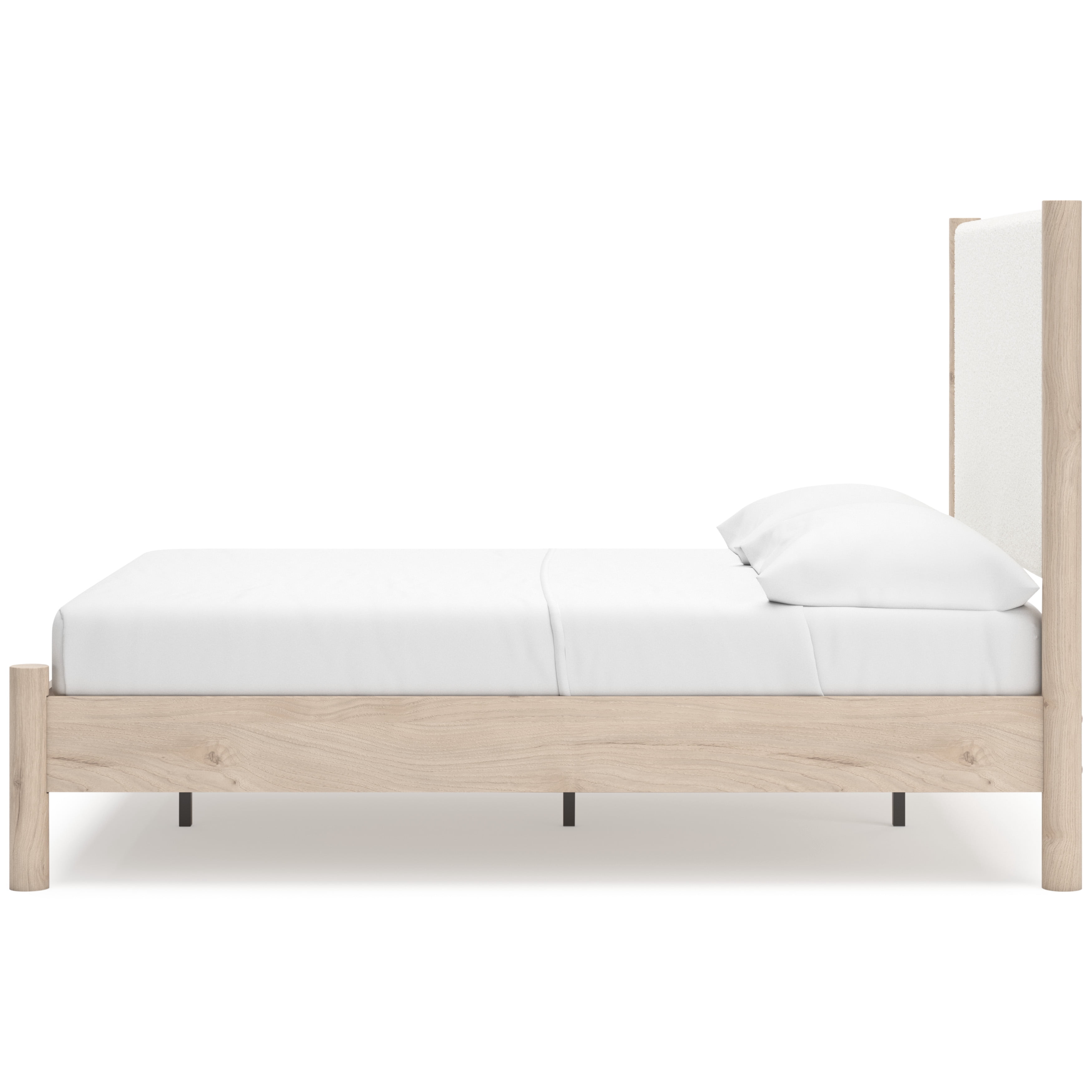 Signature Design by Ashley Cadmori Full Upholstered Panel Bed with Two-Tone Finish and Light Oak Details