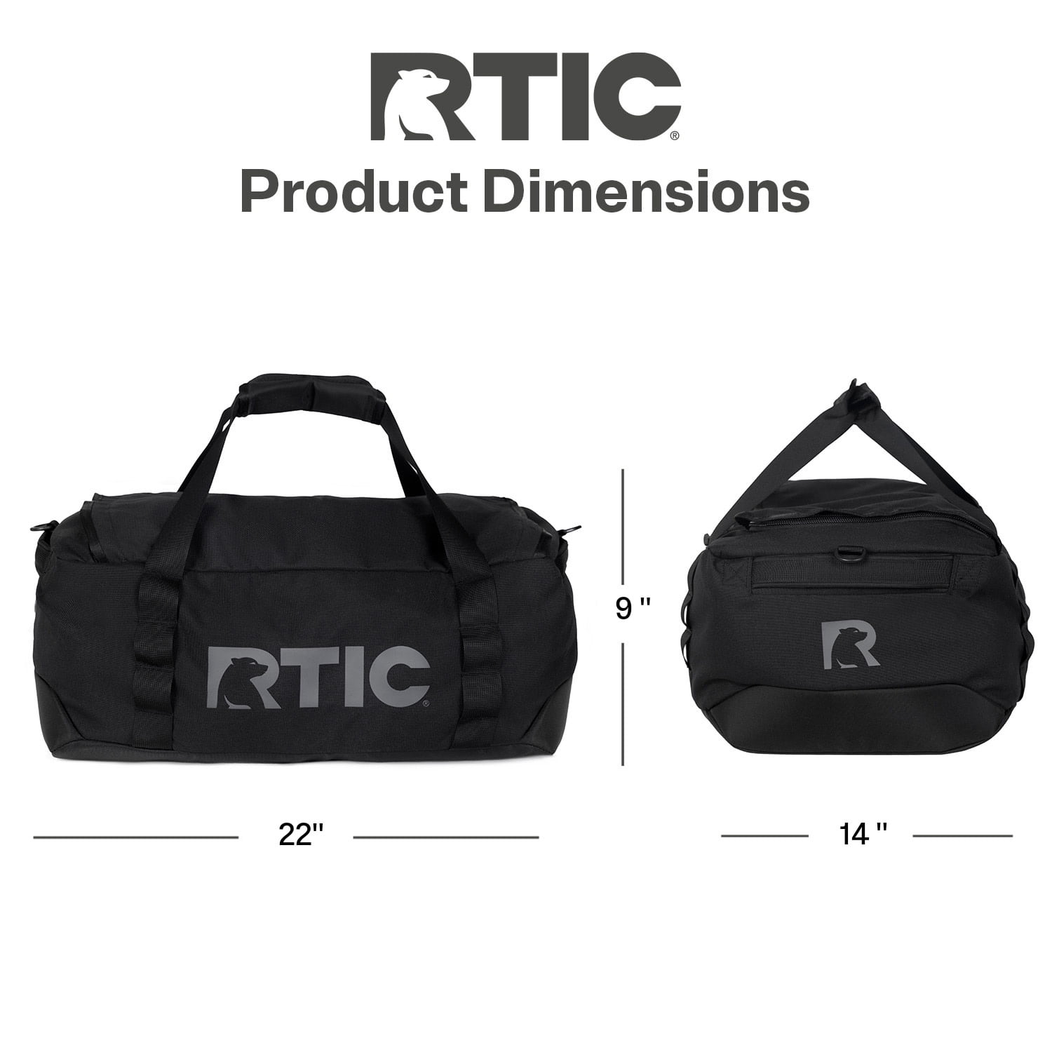 RTIC Road Trip Duffle Bag, Medium, Water Resistant, Durable Fabric, Black