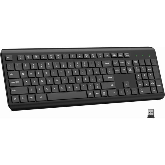 Wireless Keyboard, 2.4G Full-Sized Cordless USB Silent Computer Ergonomic Tilt Angle, Sleep Mode, Long Battery Life, for Windows, Mac OS Laptop/PC/Desktop/Notebook