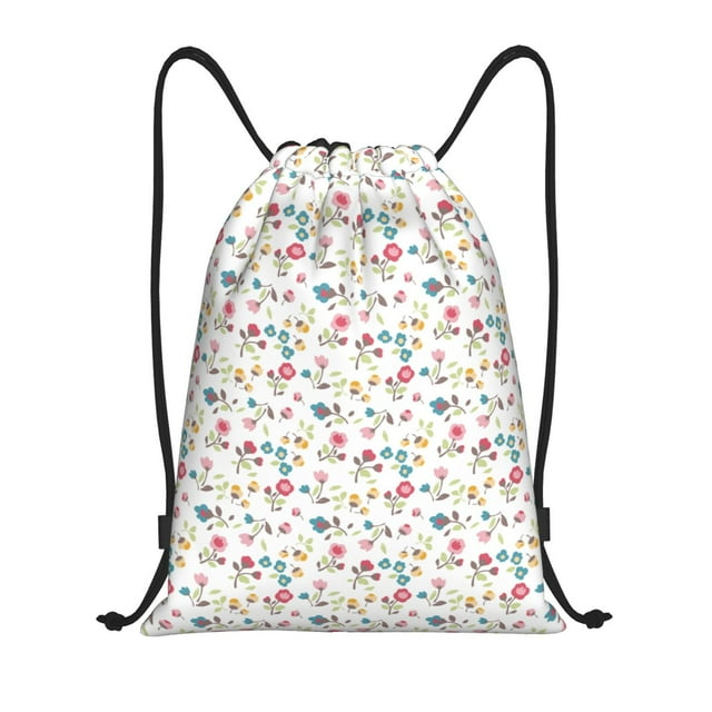 Saiise Summer Floral Pattern Sports Drawstring Backpack - String Swim Gym Bag with Wet Proof Pocket for Women&Men-Medium
