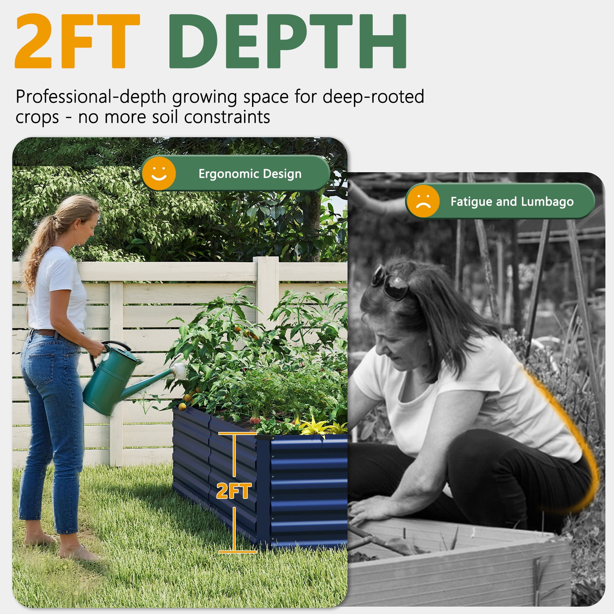 FOOWIN 2 Pack 8x4x2ft Outdoor Metal Raised Garden Bed,Planter Box for Vegetables,Flowers,Herbs w/478 Gallon Capacity, Blue