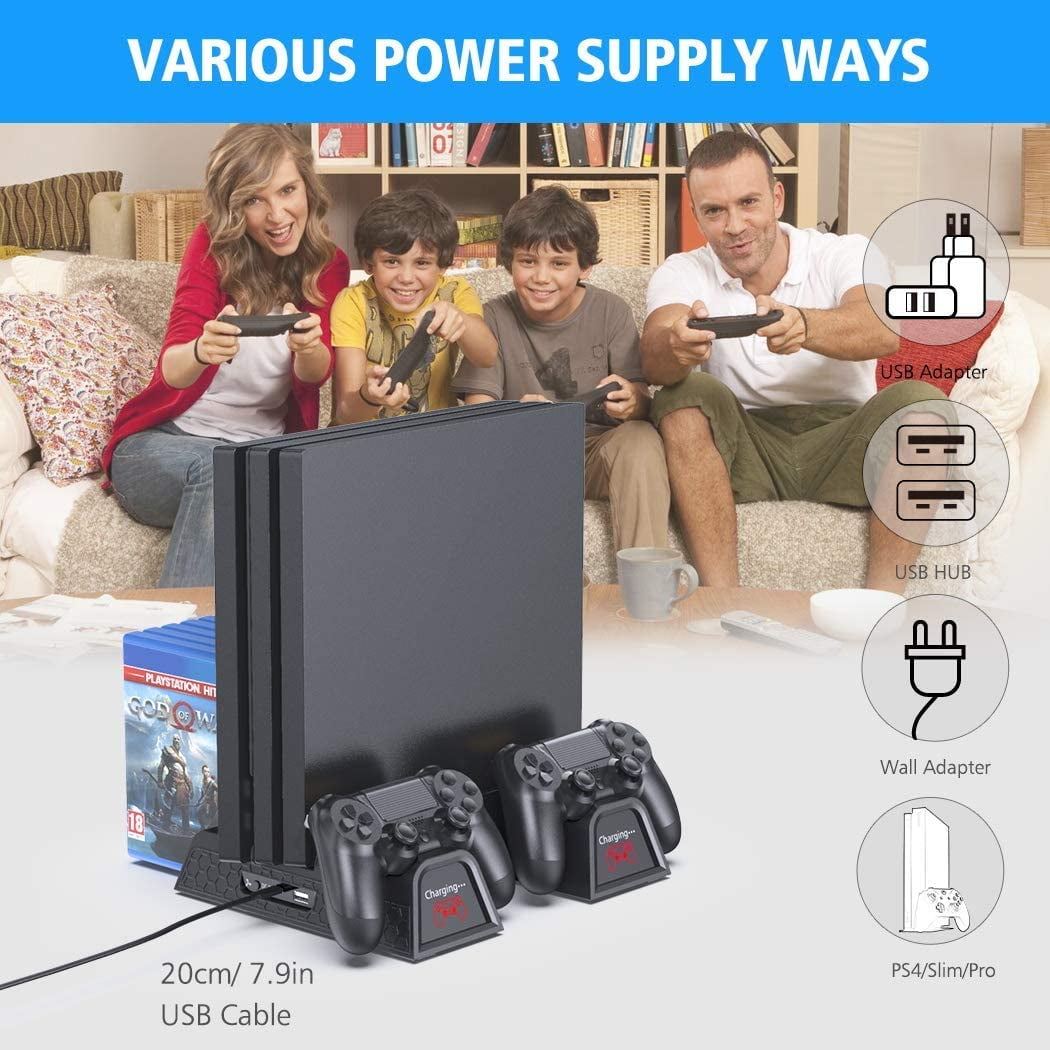 PS4 Stand with Cooling Fan for PS4/PS4 Slim/PS4 Pro, OIVO Playstation 4 Cooling Station with PS4 Controller Charger and 12 Game Slots