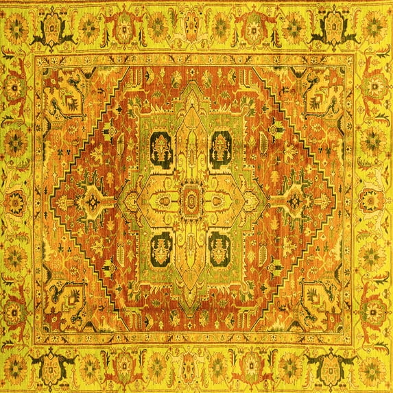 Ahgly Company Machine Washable Indoor Square Abstract Yellow Modern Area Rugs, 7' Square