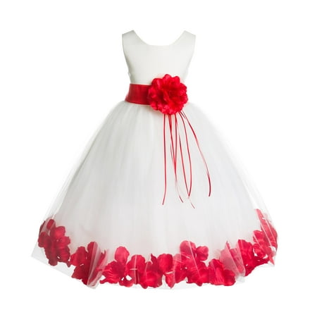 

Ekidsbridal Formal Satin Floral Petals Rose Tulle Ivory Flower Girl Dress Bridesmaid Wedding Pageant Toddler Easter Holiday Recital Communion Birthday Baptism Ceremony Special Occasions 007