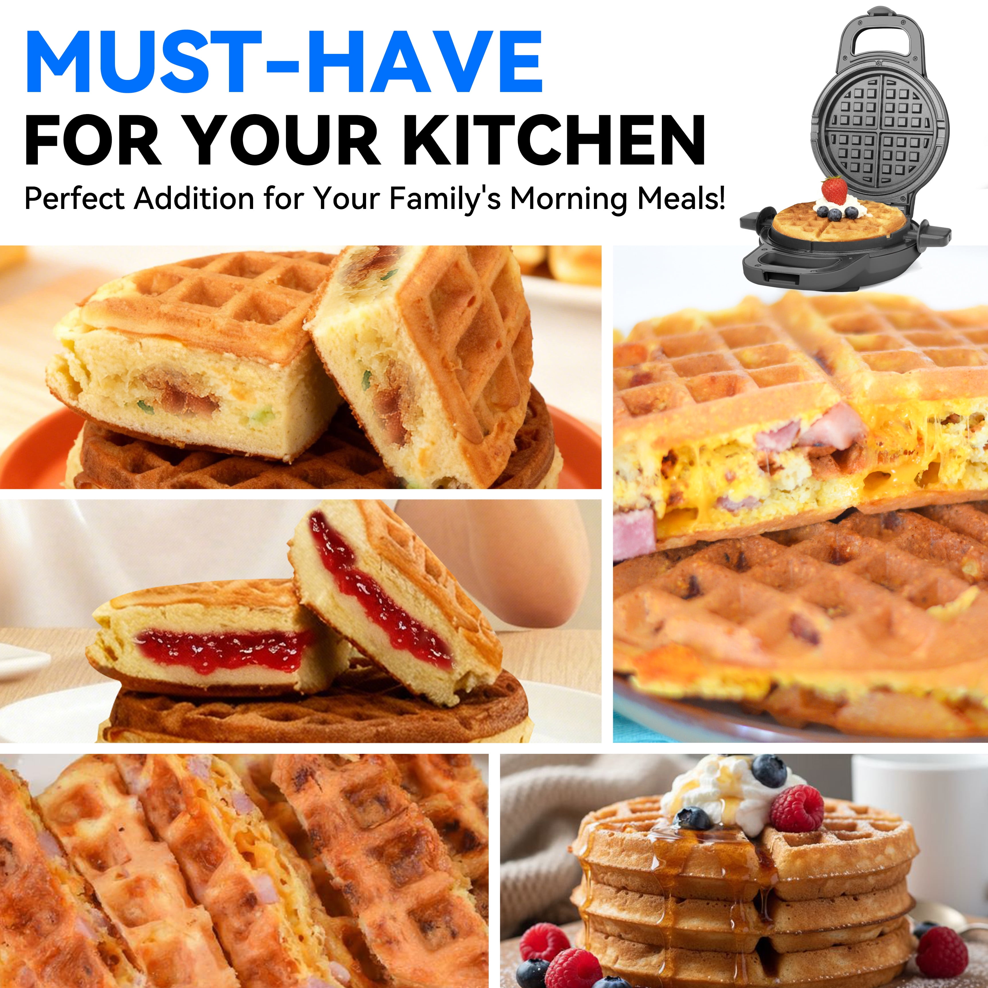 Mailand Flip Stuffed Waffle Maker, 6" Ceramic Coated Waflera Maker with Removable Waffle Ring, Thick Waffles, Graphite