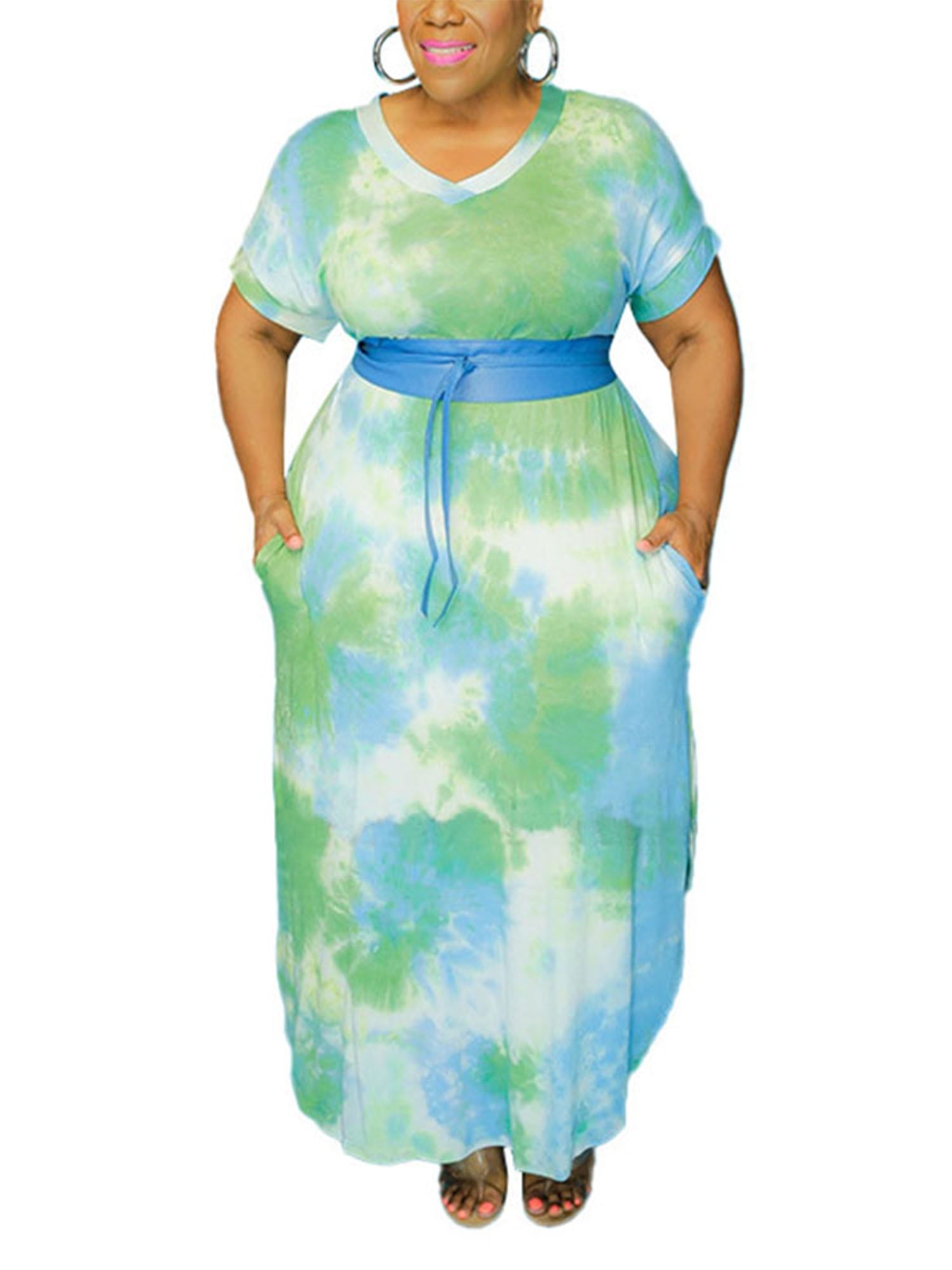 plus size tie dye dress with sleeves