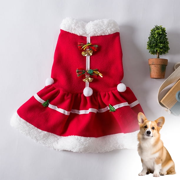 Christmas Dress Costume Pet Santa Claus Clothes Velvet Dresses Puppy Winter Cold Weather Coat Xmas Holiday Outfit Clothing Red Skirt Apparel