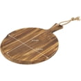 thumbnail image 4 of MyGift Round Brown Burnt Wood 12 Inch Pizza Peel Board Serving Tray with Handle & Hanging Rope, 4 of 7