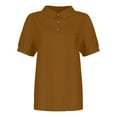 thumbnail image 4 of TRUBKH Linen Blouse Linen Tunic Tops for Women Linen Button Down Shirt Women Cotton Button Down Graphic Shirt Roll Up Short Sleeve Coffee 1 2XL, 4 of 5
