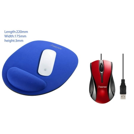Optical 1.1 Wheel - Insten Blue Wrist Comfort MousePad Mouse Pad with Wrist Rest Support + Red Black USB Optical Scroll Wheel Mouse