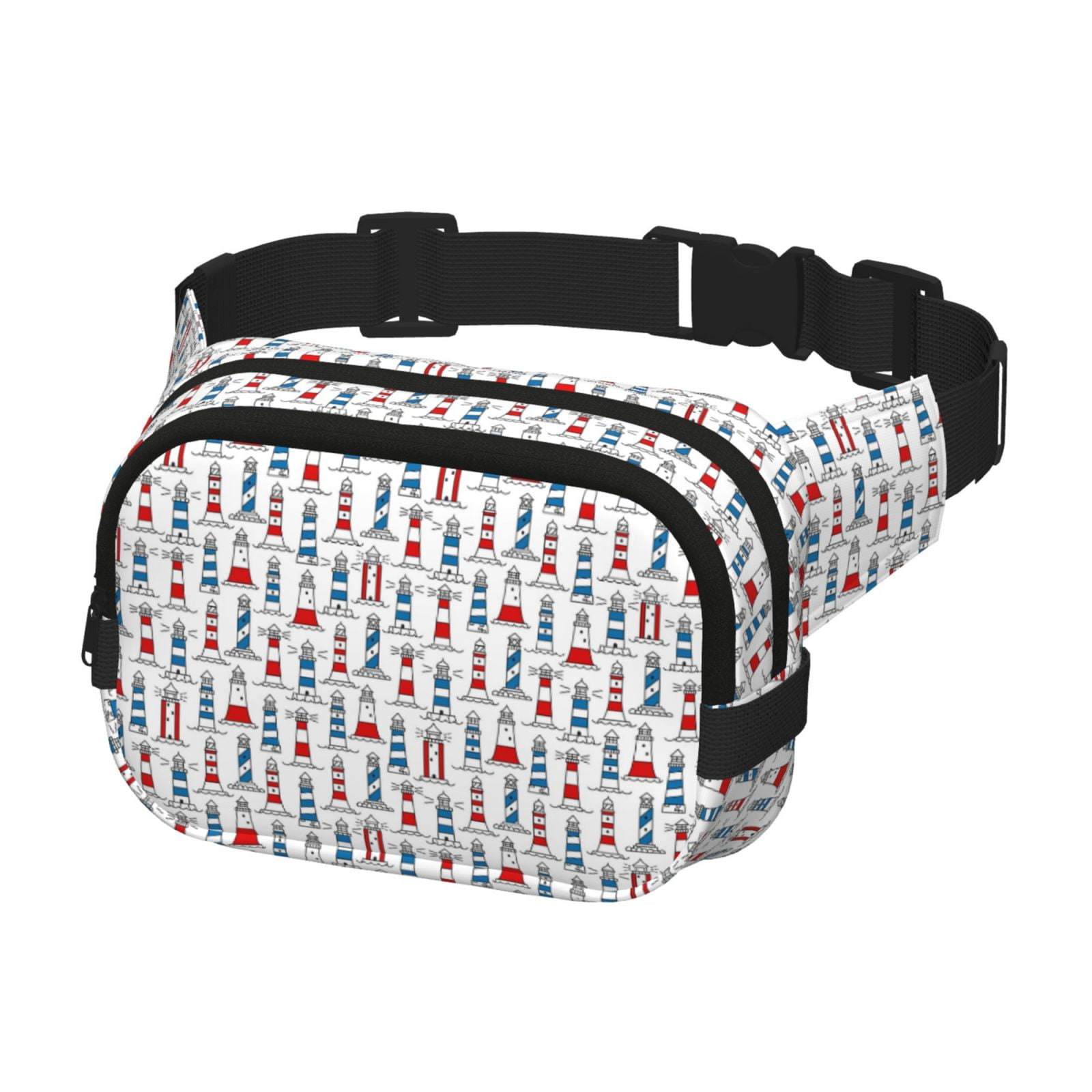 Picia Lighthouse And Beacon Print Square Double-Layer Waist Bag Mini Adjustable Waist Belt Bag Exercise Running Travel Hiking
