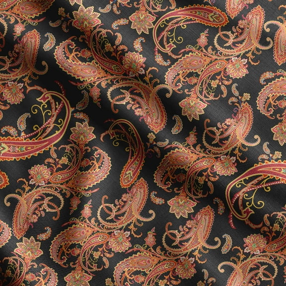 Soimoi Asian Paisley Print, Silk Fabric, Decor Sewing Fabric by The Yard 42 Inch Wide,Decorative Fabric for Shirts Suits Ties, Black