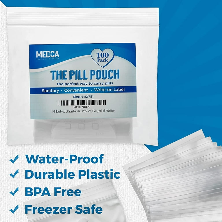 MEDca Pill Pouch Bags 4'' x 2.75 - Disposable Zipper Pills