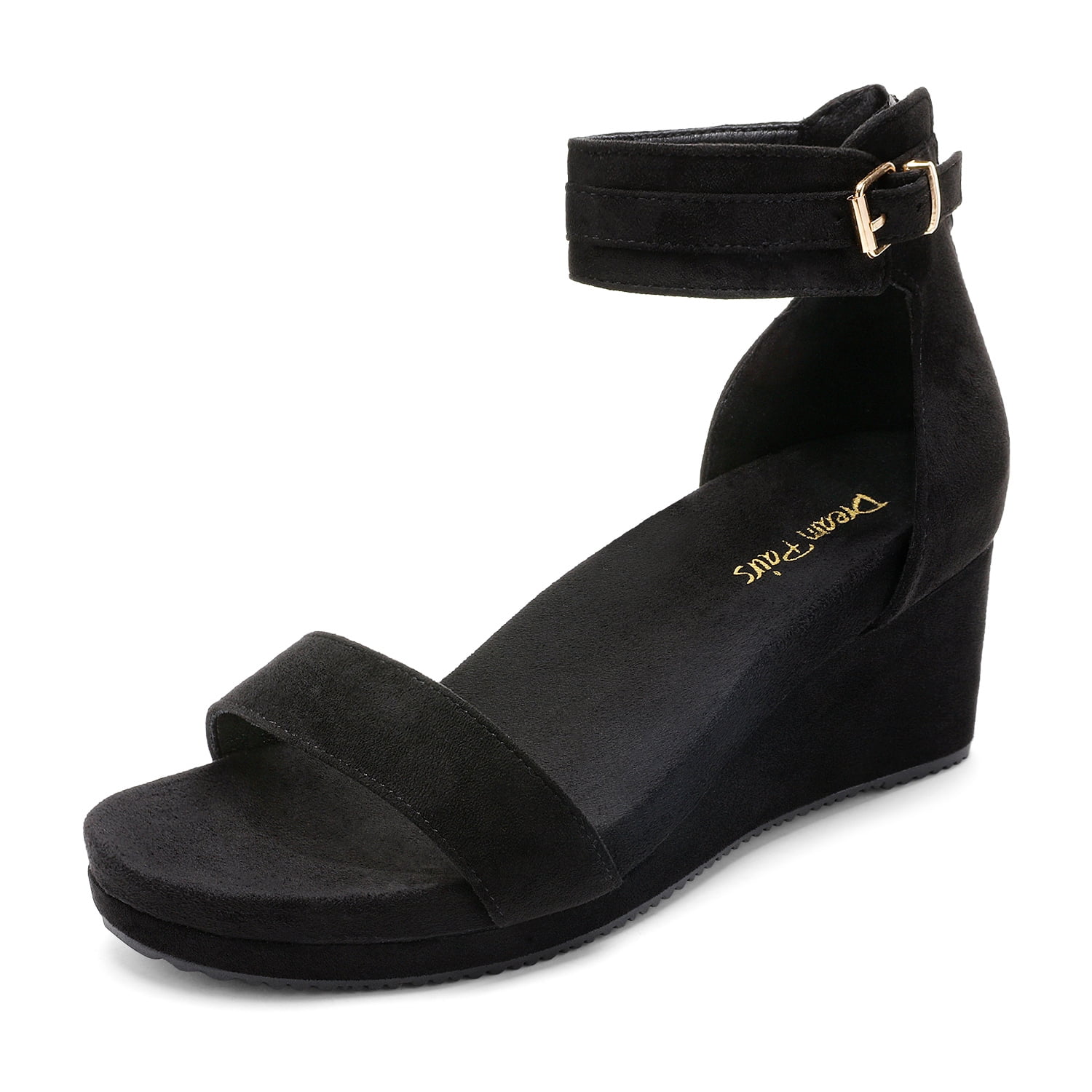 black strap wedge heels